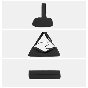 Detailansichten einer schwarzen minimalistischen Umhängetasche aus verschiedenen Winkeln