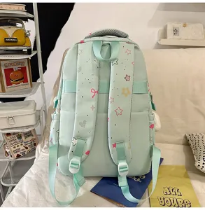 Cute floral print canvas backpack for students, large capacity casual school bag for girls