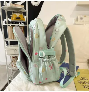 Cute mint green school backpack for teenage girls, large capacity aesthetic floral bag
