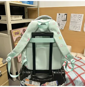 Mint green school backpack for students with cute star print and large capacity design.