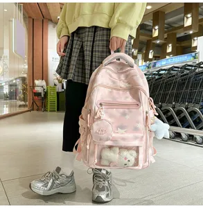 Simpatico zaino scolastico rosa con motivo a stelle, grande capacità per ragazze