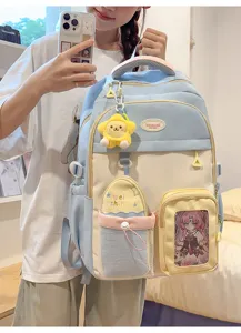 College style color blocking large capacity school backpack for junior high students daily use