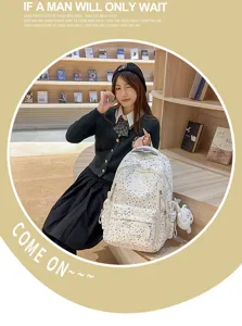 Stylish star print large capacity school backpack for teen girls multi compartment casual daypack