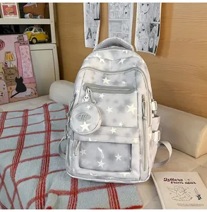 Zaino scolastico di grande capacità con stampa a stelle e piccola borsa abbinata
