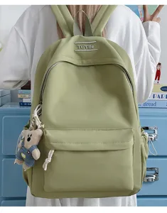 Sac à dos d'école vert sauge grande capacité avec broderie TuTtle pour étudiantes