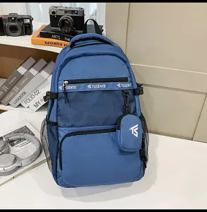 Blauer College-Rucksack mit großem Fassungsvermögen, Netztasche und kleiner Zusatztasche
