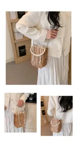 Sac à bandoulière en paille tressée avec poignée en perles pour style d'été