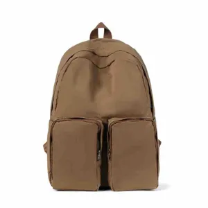 Earthy brown minimalist large capacity student backpack with double functional front pockets
