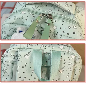Mint green star print student school backpack large capacity casual daypack daily use