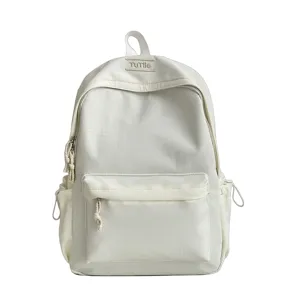 Sac à dos d'école minimaliste blanc crème de grande capacité avec tirettes en corde