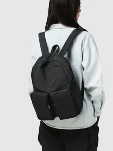 Lightweight black large capacity casual backpack with dual front zip pockets for students
