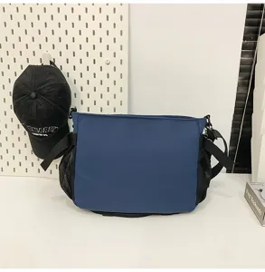 Large blue and black Korean style messenger bag for students and commuting