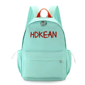 Grand sac à dos scolaire vert menthe pour étudiants avec broderie HDKEAN rouge