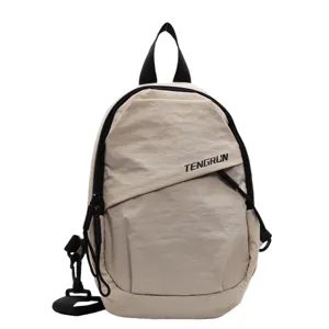 Minimalistische beige Streetstyle Unisex-Brusttasche aus strapazierfähigem Nylon mit Reißverschlüssen