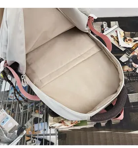 Internal compartment detail of a stylish campus backpack with a dedicated laptop sleeve.