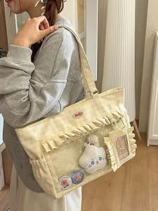 Stilvolle gelb karierte transparente Ita-Tasche für Damen, süße ästhetische Schultertasche