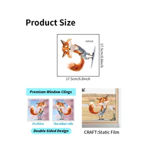 Detailed product dimensions and craft for the playful fox static window cling sticker