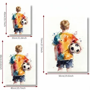 Size comparison layout of soccer boy watercolor canvas art prints in multiple dimensions