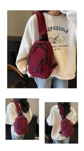 Detailansichten einer weinroten Crossbody-Tasche im Workwear-Stil für den Alltag