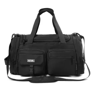 Professional black large capacity gym bag with multi-pocket design and HIYA brand logo