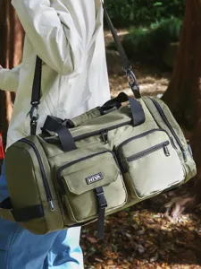 Large olive green fitness duffle bag with multi-pockets for sports and travel use