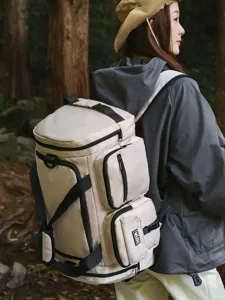 Beige large capacity multi-pocket travel backpack for fitness and sports outdoors