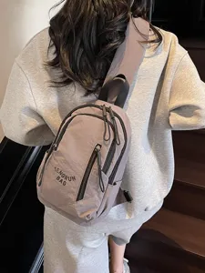 Lässige Nylon-Umhängetasche im grau-braunen japanischen und koreanischen Stil für den Alltag