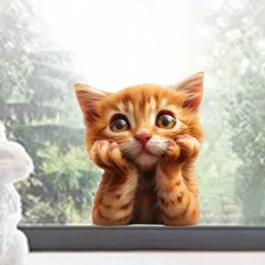 Soft and cute orange tabby kitten static cling window decal sticker for home glass decoration
