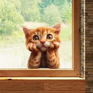Adorable orange tabby kitten static cling window sticker for home glass decoration