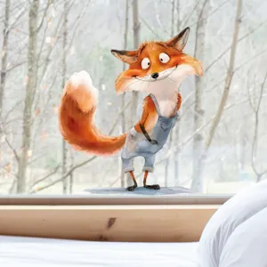 Playful cartoon fox static cling window sticker decorative decal for smooth glass surfaces