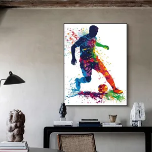 Elegante quadro moderno su tela con silhouette di calciatore colorata in casa