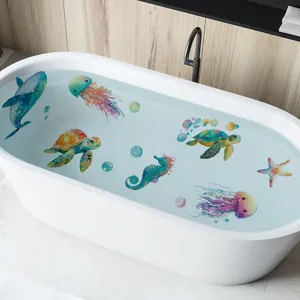 Stickers de Baignoire Antidérapants Imperméables Motif Vie Marine PVC Auto-Adhésifs Décalcomanies Murales pour Salle de Bain