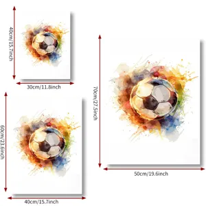 Close-up of watercolor soccer canvas art showing different size options