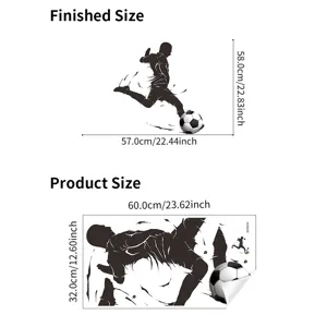 Detaillierte Produkt- und Endmaßangaben für Fußballer Sport Wandaufkleber in Schwarz