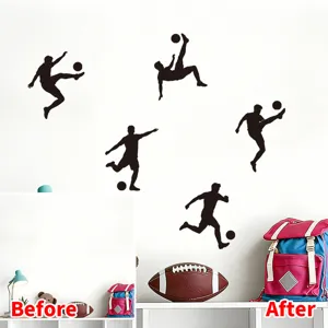 Stickers muraux silhouettes de footballeur comparaison avant et après pour décoration.
