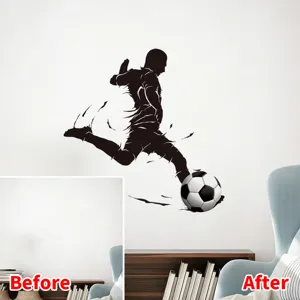 Detailansicht eines Fußballer-Silhouette-Wandaufklebers an einer weißen Zimmerwand