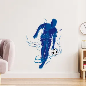 Blue sports silhouette wall sticker featuring a soccer player for home living room decor