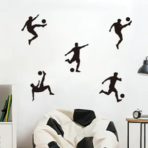 Sticker Mural Silhouette de Joueur de Football Sportif Stickers Action Athlète de Football en PVC Imperméable pour Chambre d'Enfant DIY Home Decor