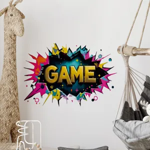 Detailed view of 3D cracked wall game graffiti sticker in a child's bedroom.