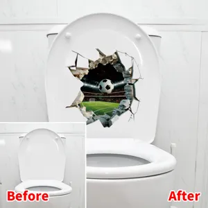 Before and after comparison of 3D football stadium decorative toilet lid sticker