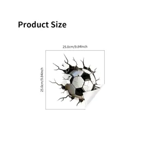 Self-adhesive 3D soccer ball wall sticker showing dimensions of 25.0cm by 9.84 inches