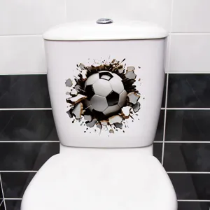 3D Soccer Wall Breaking Effect Toilet Sticker Waterproof PVC Soccer Football Decal For Bathroom Decor Removable Mural