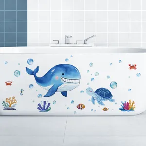 Waterproof Ocean Whale Sea Animal Wall Stickers Removable PVC Bathtub Decals For Kids Bathroom DIY Home Decor