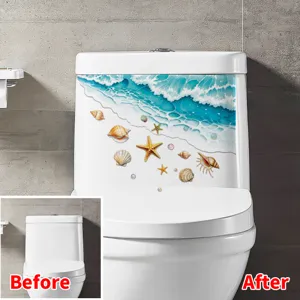 Confronto adesivi impermeabili per WC con conchiglie e oceano su serbatoio ceramico