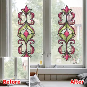 Comparaison visuelle avant/après montrant l'effet décoratif des stickers de fenêtre.