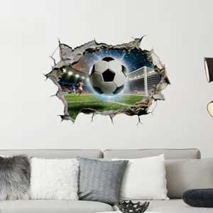 3D Kreatives Fußball Wandtattoo Wasserdichtes PVC Broken Wall Fußball Aufkleber Für Wohnzimmer Schlafzimmer Sportfans Deko