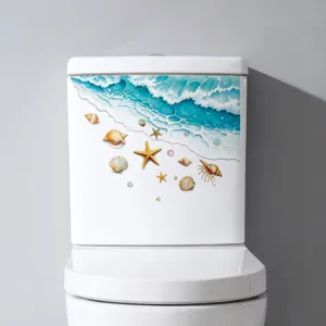 Adesivo per Coperchio Gabinetto Autoadesivo Impermeabile Motivo Oceano Stella Marina Conchiglia Onda Rimovibile PVC Decalcomania da Parete Bagno Casa