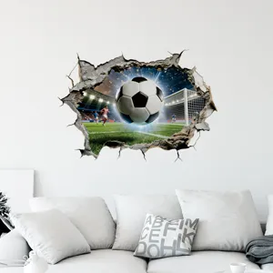 Kreatives 3D-Fußball-Wandtattoo bricht durch die Wand, moderne Wohnzimmerdekoration