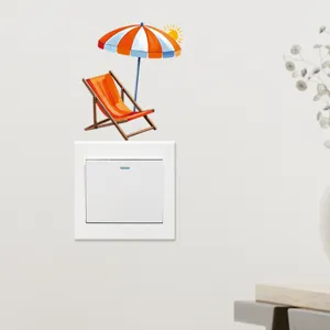 Strand Sonnenschirm Und Stuhl Lichtschalter Aufkleber Wasserdicht Abnehmbar PVC Wandaufkleber Für Küche Wohnzimmer Deko