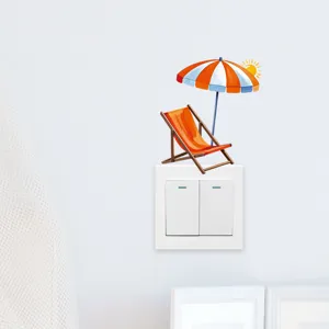 Detailansicht von Sonnenschirm und Liegestuhl Wandaufkleber über dem Lichtschalter